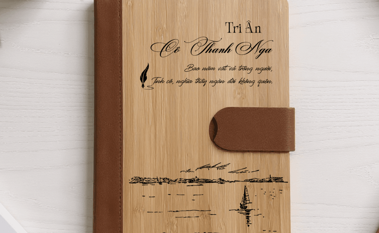 Sổ da bìa gỗ tre