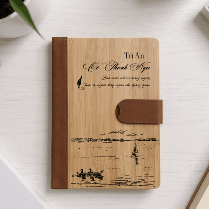 Sổ da bìa gỗ tre